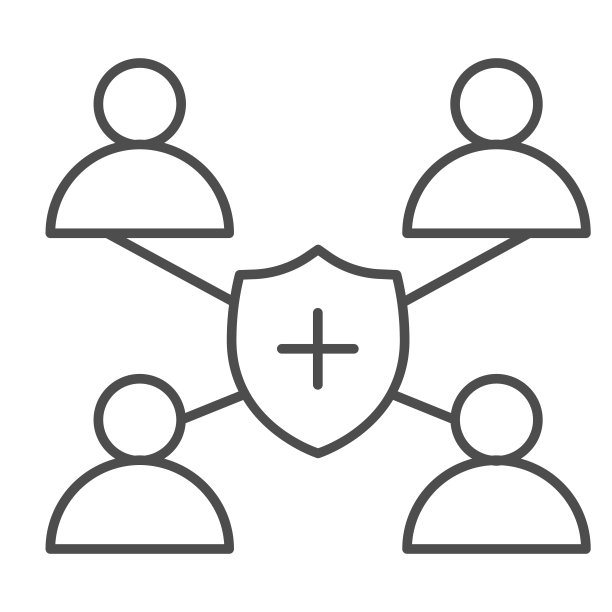 医疗队和盾细线图标。医生连接符号，轮廓风格象形文字在白色背景上。Covid-19全球大流行标志的移动概念和网页设计。矢量图形。图片下载