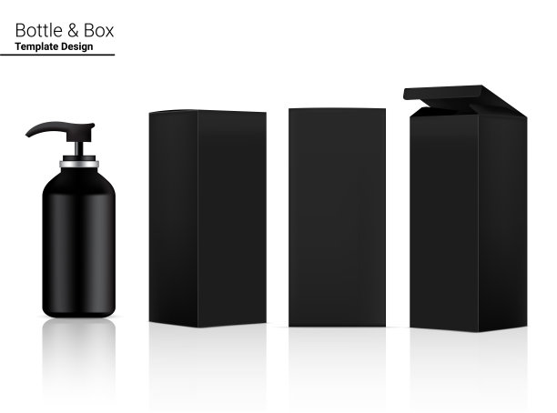 光滑泵瓶模拟逼真的化妆品和三维盒护肤和抗皱产品商品在白色背景插图。卫生保健和医疗。图片下载