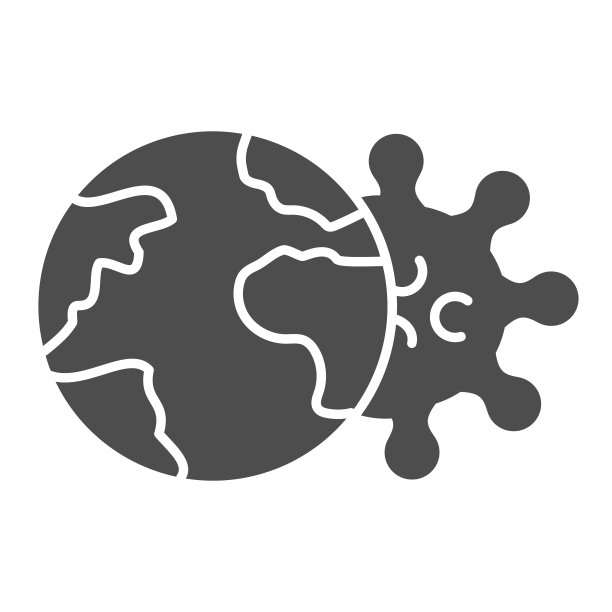 行星地球和冠状病毒固体图标。全球冠状病毒传播字形风格象形文字在白色背景。全球流行的移动概念和网页设计标志。矢量图形。图片下载