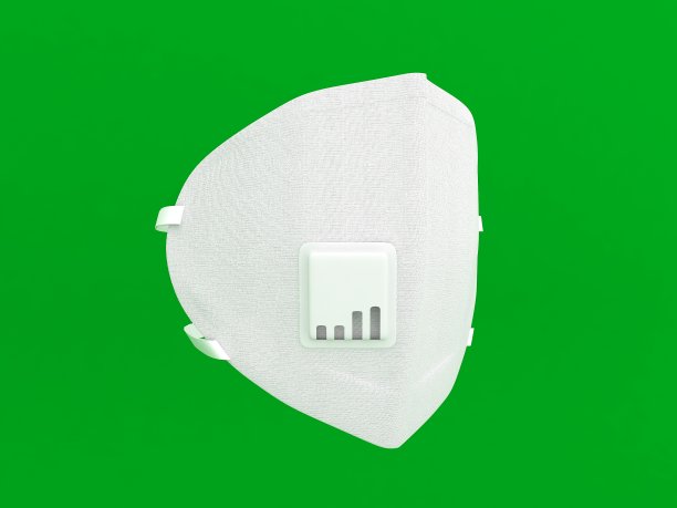 外科口罩和冠状病毒防护隔离在绿色背景，3d渲染图片下载