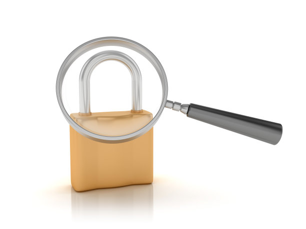 放大镜与挂锁- 3D渲染图片下载