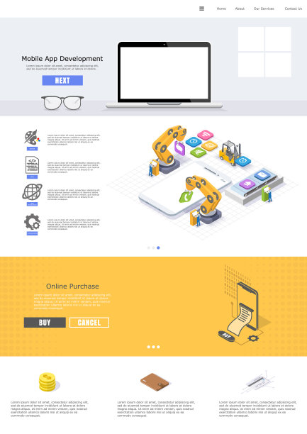 用于移动应用程序开发的网页布局，等距矢量插图图片下载
