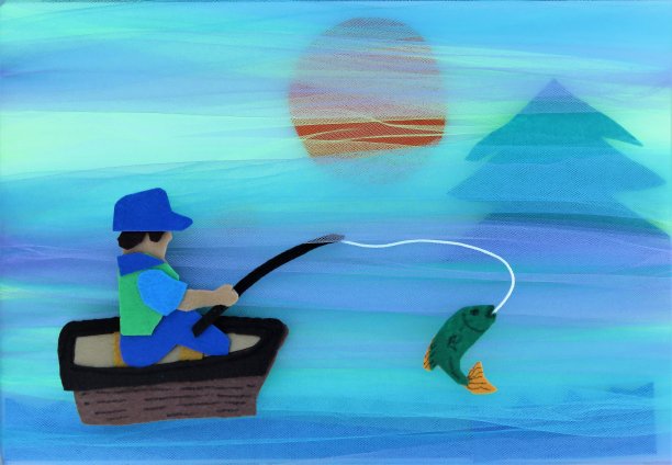 男孩在日出时钓鱼;感受到艺术工艺图片下载