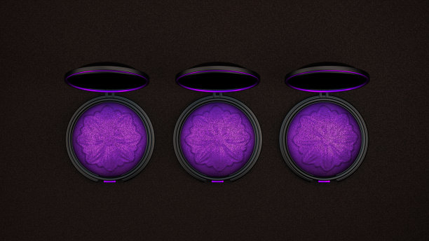 眼影。黑色背景。时尚、化妆、化妆品、装饰化妆品、护理、美容、魅力、配饰、女性、礼品。3D渲染，3D渲染。图片下载