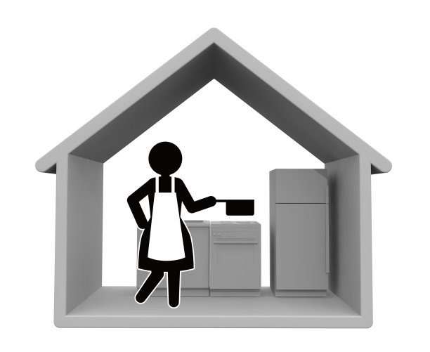 做饭的女人在家做饭。三维渲染图片下载