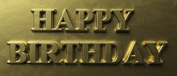 生日快乐金色文字在豪华的金色背景。三维演示图片下载