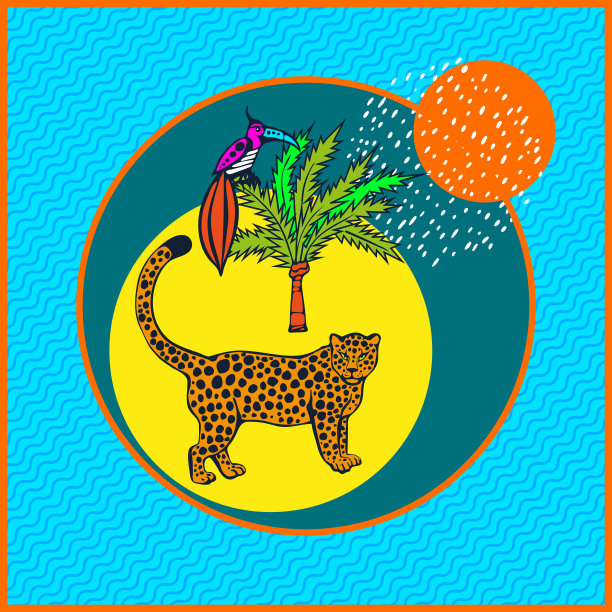 矢量背景手绘外来野生动物。手绘墨水插图。现代装饰装饰背景。用于纺织、布料、剪贴簿的方形印刷图片下载