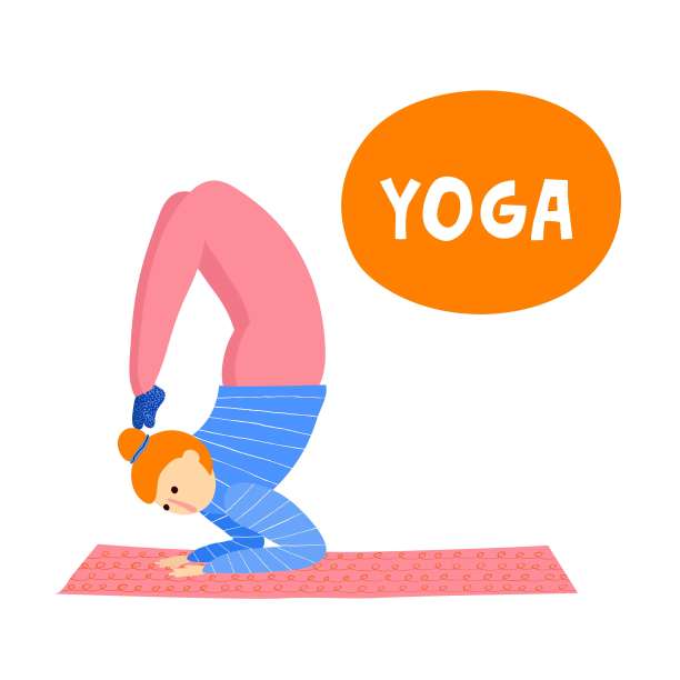 手绘年轻女子站在瑜伽姿势。图片下载