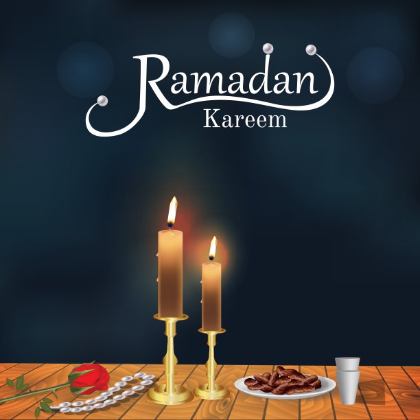 斋月卡里姆问候背景伊斯兰与水晶桌上的背景。图片下载