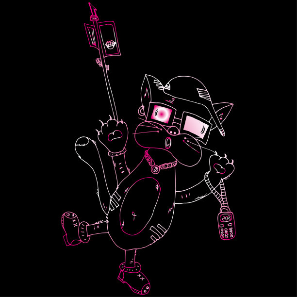 一只拿着手机和自拍杆的猫。一个戴着帽子穿着运动鞋的动物。图片下载