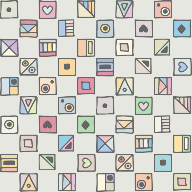 无缝矢量图案，彩色蜡笔背景与不同的手绘符号，装饰涂鸦方块。对称可爱的装饰织物，墙纸，印刷品。平面设计图片下载