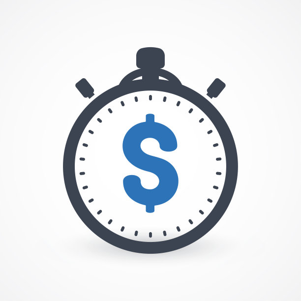 预算估计图标。时间就是金钱。秒表、闹钟。快钱交易概念。金融服务，快速贷款审批，现金转账，在线支付，快递图片下载