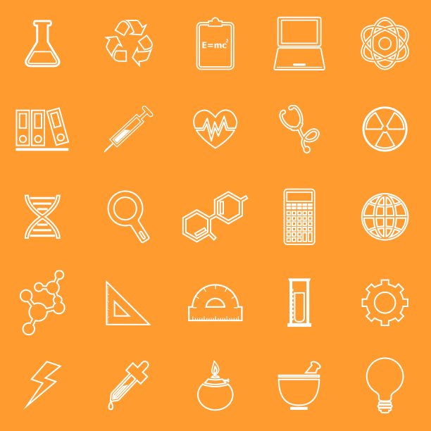 橙色背景上的科学线性图标图片下载