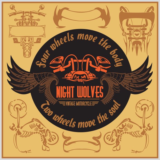 老式摩托车标签徽章和设计图片下载