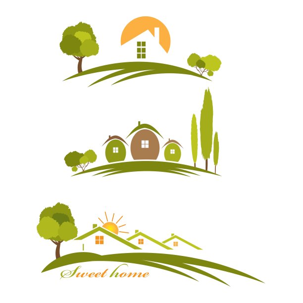 有房屋和树木的景观图片下载