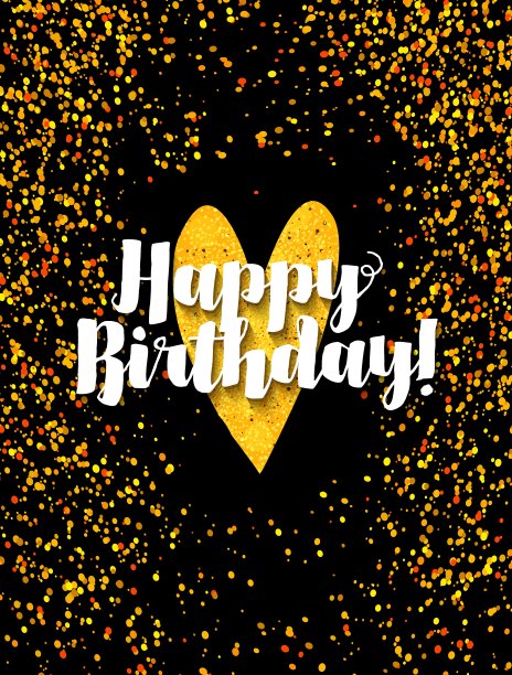 黑色的快乐生日卡片，点缀着金色的光芒图片下载