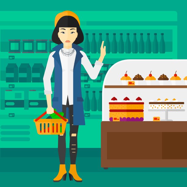 拿着超市购物篮的女人图片下载