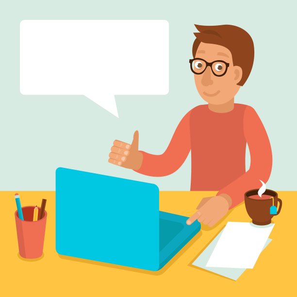 角色戴着眼镜，在笔记本电脑上工作图片下载