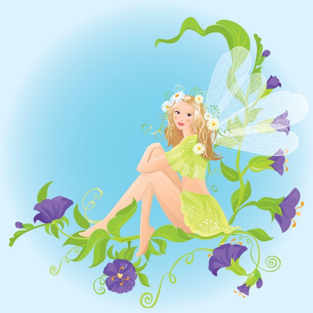 可爱的小森林精灵坐在美丽的野外图片下载