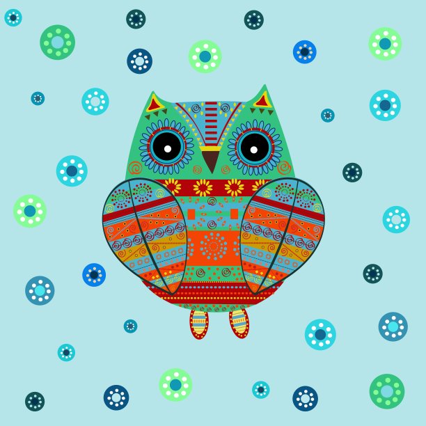 可爱的猫头鹰与民族装饰图片下载