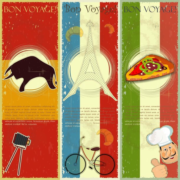 一套复古旅行明信片图片下载