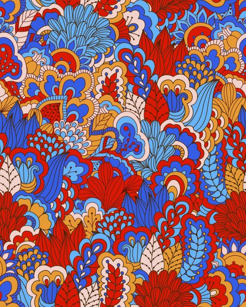 手绘无缝图案与花卉元素图片下载