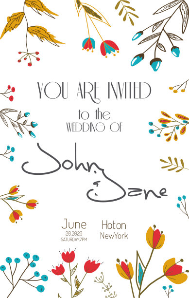 简约浪漫的婚礼邀请卡与花卉设计图片下载