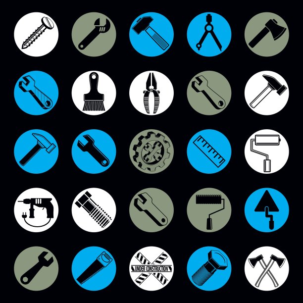 程式化的工业图标3d工作工具集合图片下载