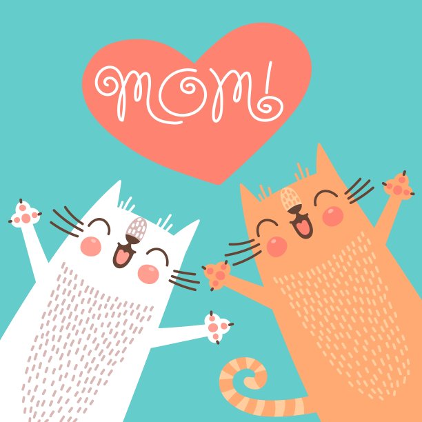 给猫的甜蜜的母亲节卡片图片下载