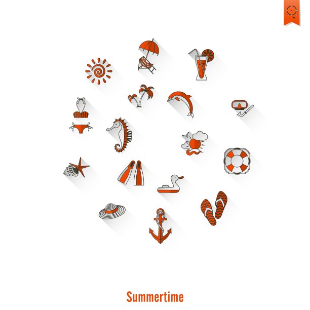 夏季和海滩简单的平面图标图片下载
