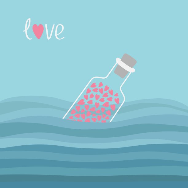 大海里装着一颗心的酒瓶图片下载