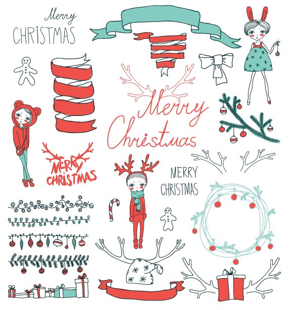 设置圣诞书法设计元素图片下载