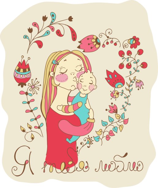 用母亲、婴儿和鲜花为背景色图片下载