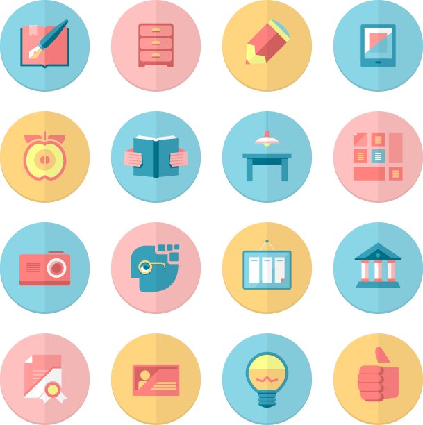 教育和培训16个平面图标集图片下载