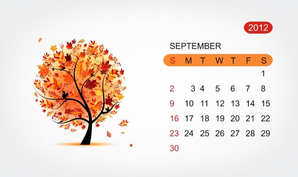 日历2012年9月艺术树设计图片下载
