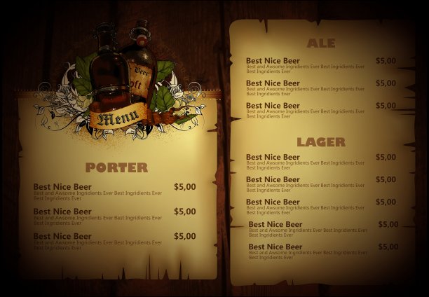啤酒菜单图片下载