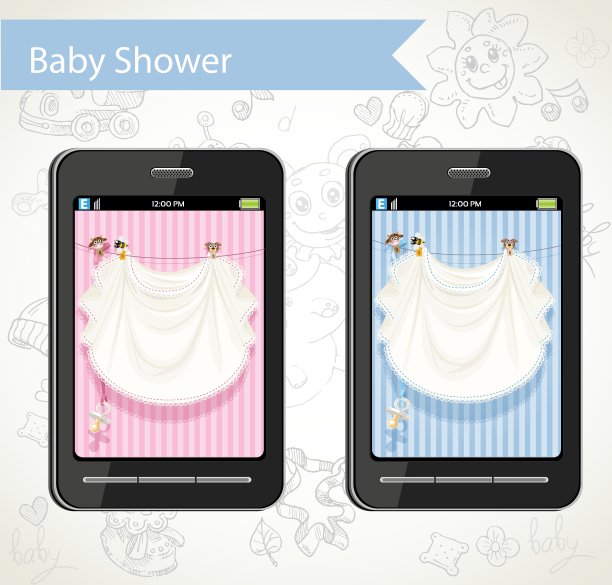 有婴儿沐浴卡的智能手机可供选择图片下载