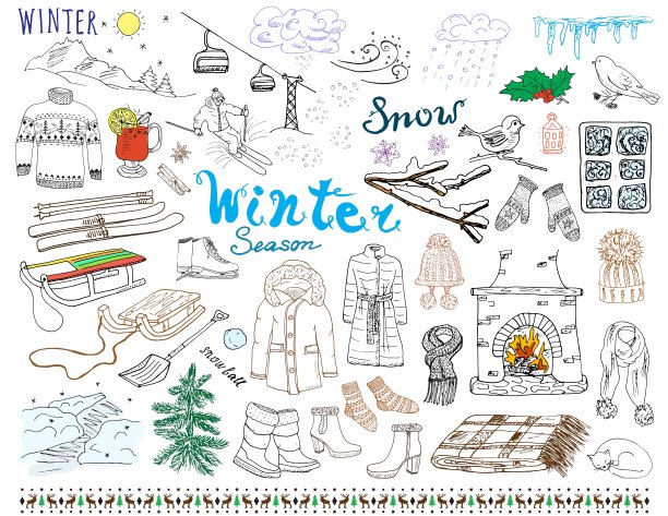 冬季系列涂鸦元素手绘系列图片下载