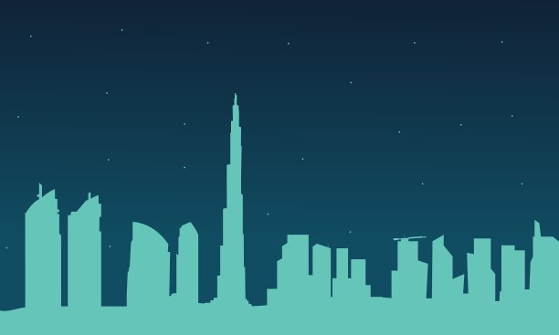 迪拜城市夜晚的剪影图片下载