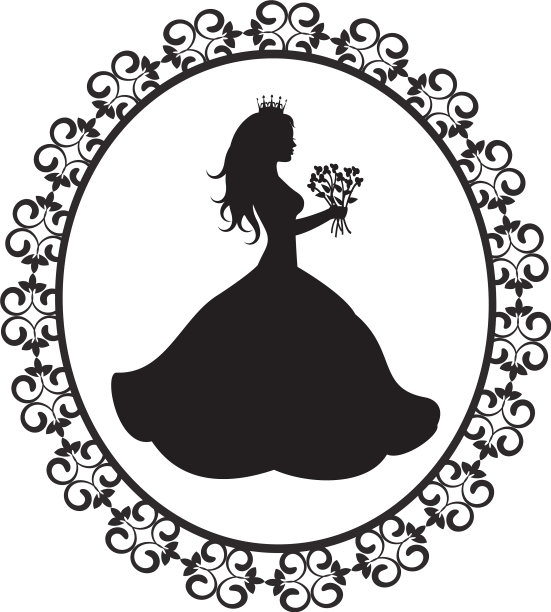 公主剪影与鲜花在复古的框架图片下载