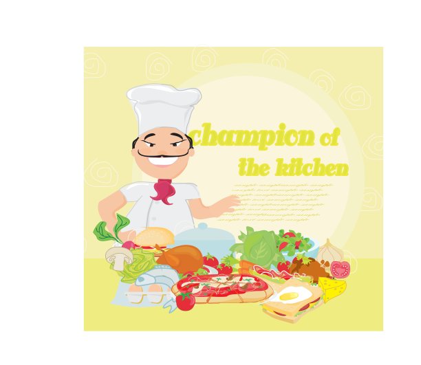 微笑的厨师和各种菜肴图片下载