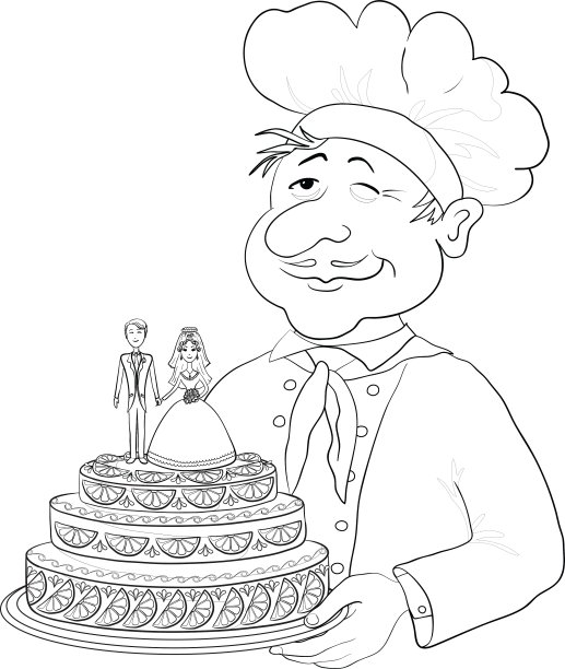 厨师与节日婚礼蛋糕轮廓图片下载