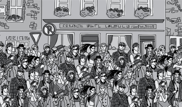 在大街上聚集着快乐的人们图片下载