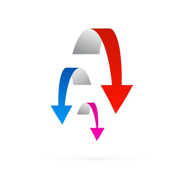 红色、蓝色和粉色3d箭头孤立在白色上图片下载