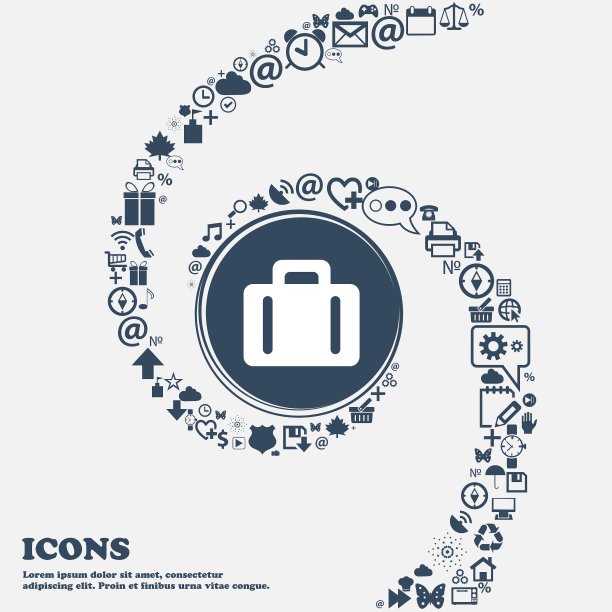 行李箱图标标志在中间围绕着很多图片下载