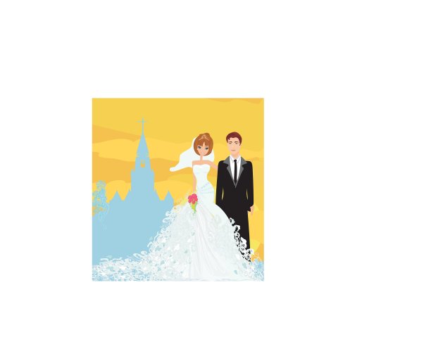 一对新人在教堂前举行婚礼图片下载