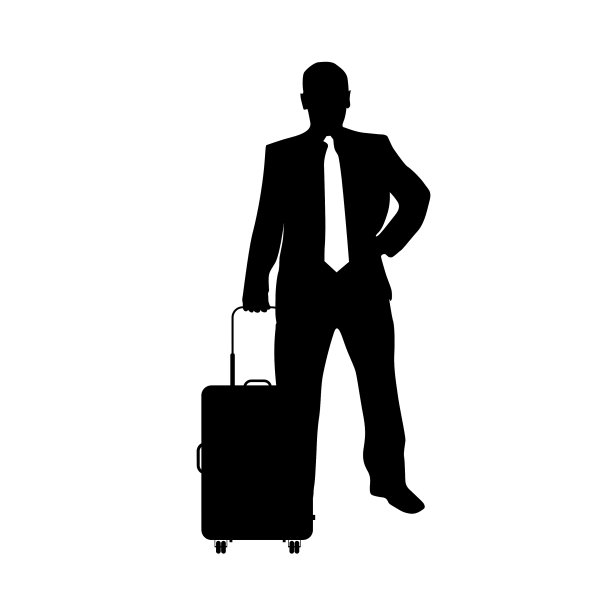 男人与旅行袋剪影在黑色图片下载