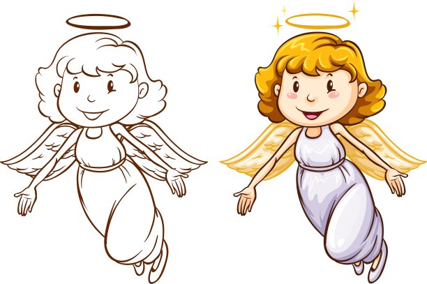 不同颜色的天使素描图片下载