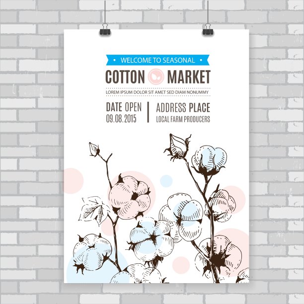 用手画棉花茎的海报图片下载