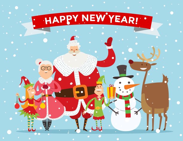 圣诞老人妻子和孩子的卡通家庭图片下载